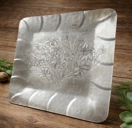 Vintage Everlast Hand Forged Aluminum Tray Floral Repousse 12” Square