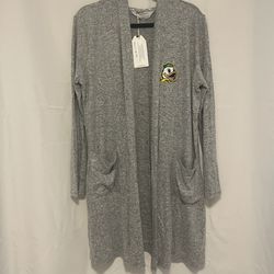 Oregon Ducks College Open-Front Cardigan Sweater Heather Gray NWT