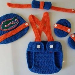 Crochet Baby Boy Florida Gators Football Inspired Outfit Photo Prop 