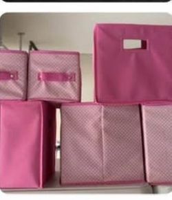6 Pink Fabric Storage Bins Set
