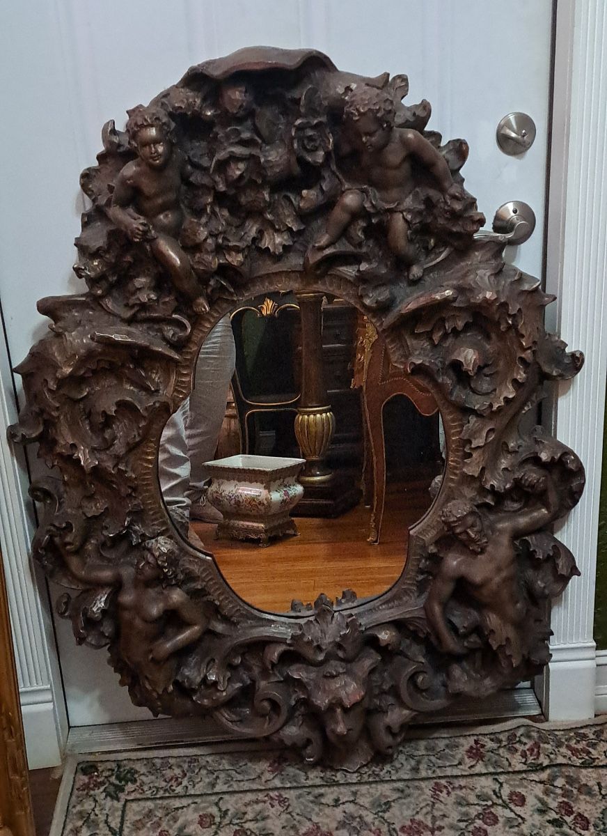 Antique Carved Wood Wall Mirror Big Original 