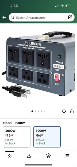 Yinleader 5000 Step Up/Down Transformer Converter 110/120 Volt - 220/240 Volt w/US Power Cord