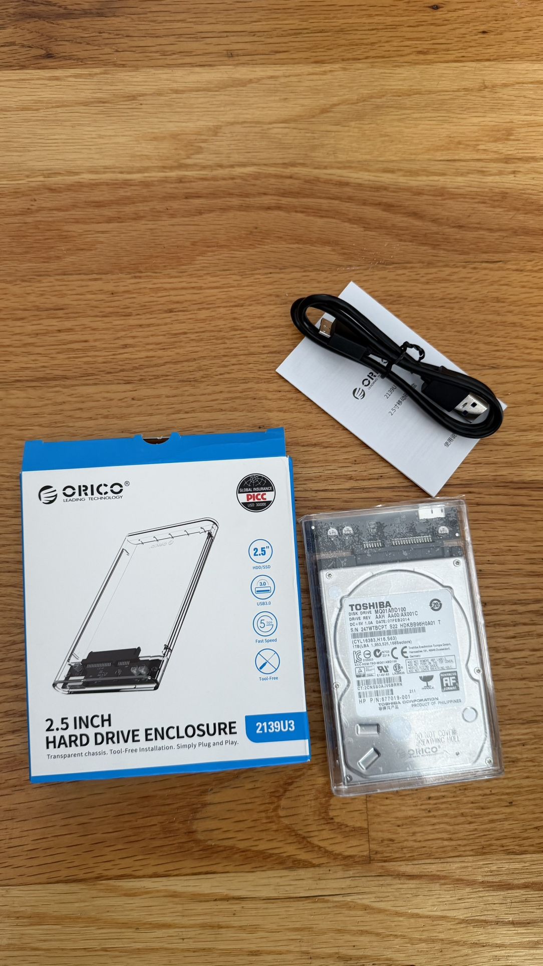 1TB USB 3.0 External HD Toshiba w/ORICO Enclosure