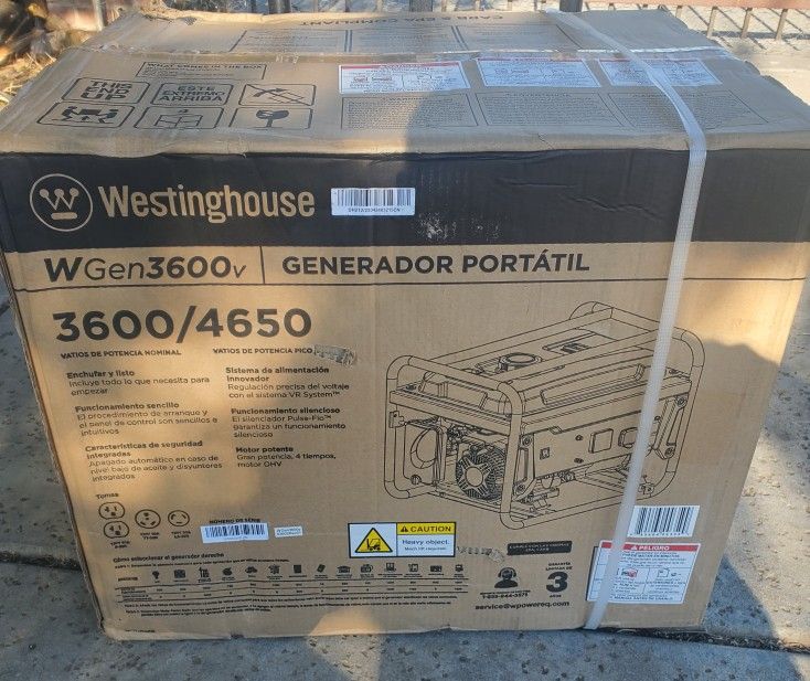 Westinghouse WGen3600v Portable Generator, 4650 Peak Watts & 3600 Rated