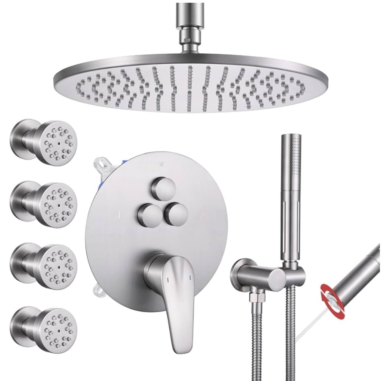 Brand New In The Box- VANFOXLE Shower Faucet Set Brushed Nickel Shower System,Push Button Diverter Shower Faucet with 2 in 1 Handheld,Ceiling Mount 10