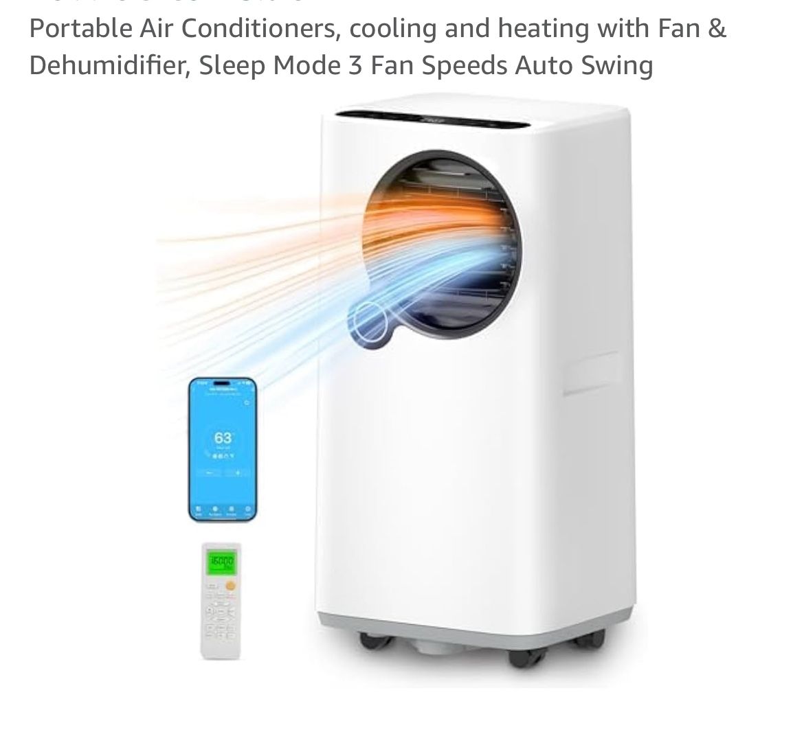 Portable Air Conditioners, cooling and heating with Fan & Dehumidifier, Sleep Mode 3 Fan Speeds Auto Swing