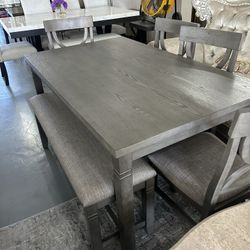 Solid Wood Dining Table Sets With Bench And Chairs, No Credit Required 