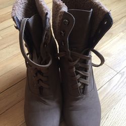 EUC ! Khaki Boots With Wedge Heel