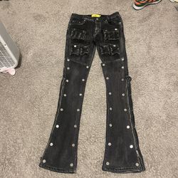 Iron Black Stacked Button Guapi Jeans 