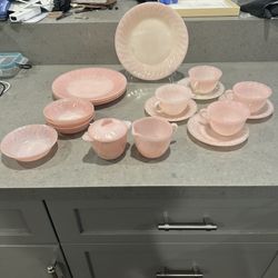 Fire King Pink Swirl Dish Set 18 Piece 
