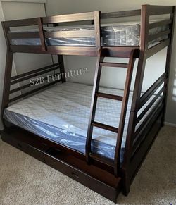Twin/full Size Expresso Bunkbed With Ortho Mattress 