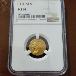 1911 MS61 $2.5 Indian Head Quarter Eagle