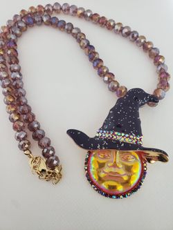 Iridescent Crystal Witch Pendant Necklace 