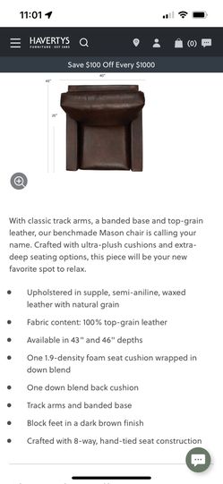 Havertys Mason Leather Oversized Chair Ottoman for Sale in Fort