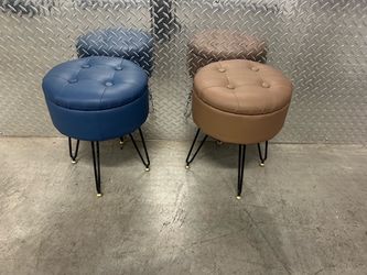 Round Tufted Ottomans Stools with Hairpin Legs – Set of 2