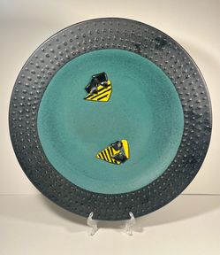 Masuo Ojima Vintage Ceramic Platter Green Black Glass Studio Pottery 20"diameter