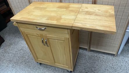 Rolling Kitchen Island Cart 43”W, drop Leaf Open, Drawer & Shelf 🚚 extra