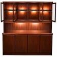 Stunning Linneberg Danish modern rosewood mid-century credenza with lighted glass hutch