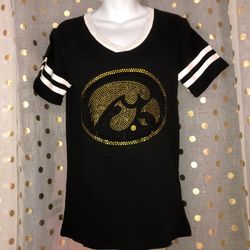 NWT e5 size medium Hawkeyes rhinestone embellished shirt PIT TO PIT: 32” LENGTH: 26”