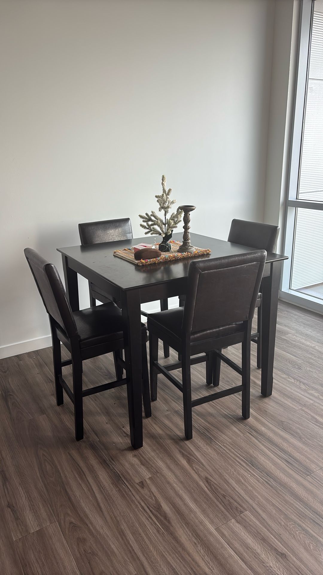 Wood Bar Table with Leather Chairs