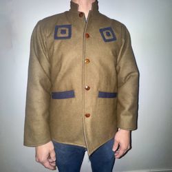 100% Wool Jacket, Geometric Design, Sherpa Mountain Import, Men’s Small. #Rare. 