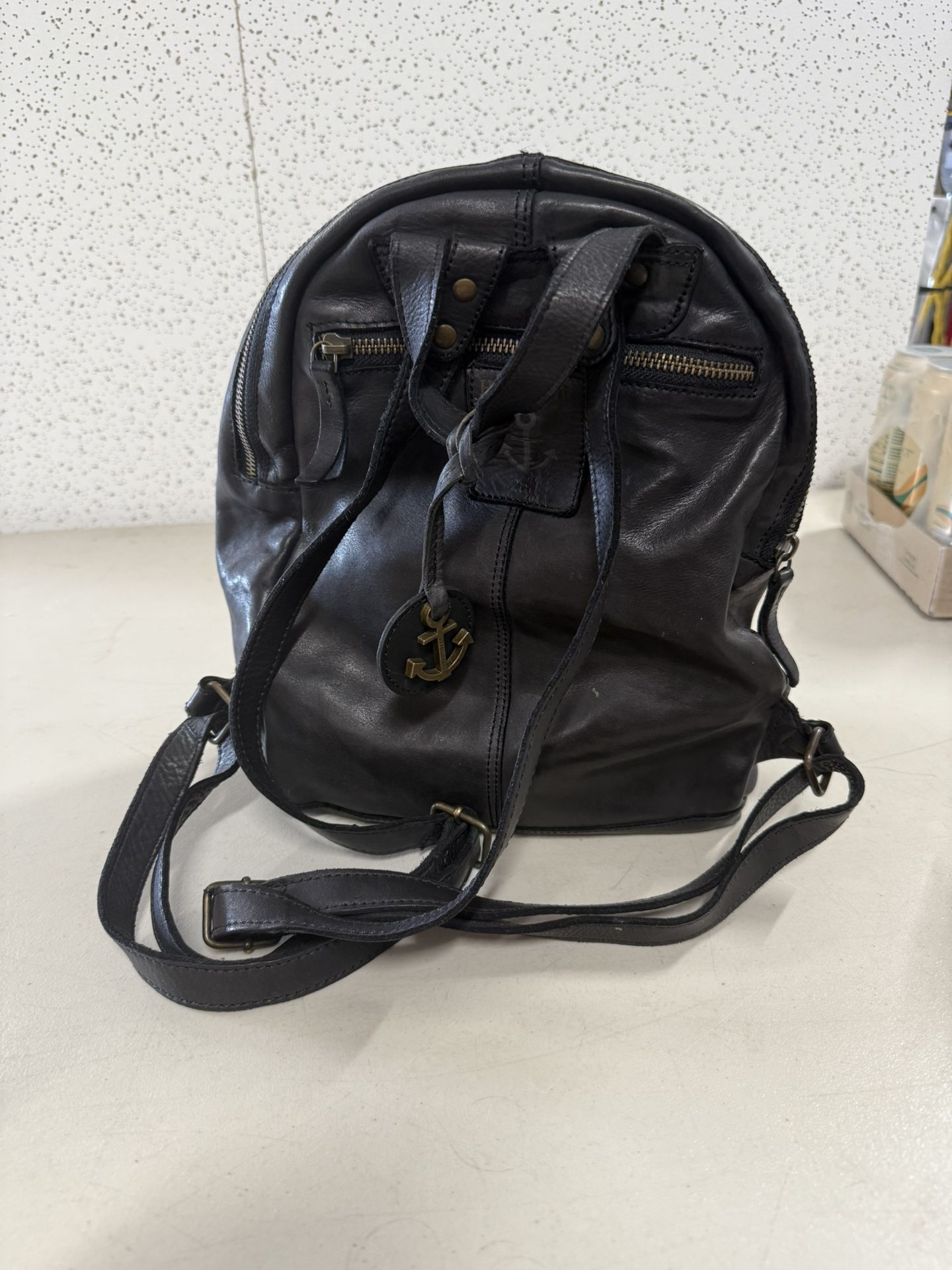 Harbor 2nd Black Leather Backpack 3 Pocketo