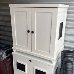2 White Wood Cat Litter Boxes