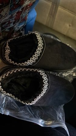 Black Faux Suede Fur-Lined Slippers