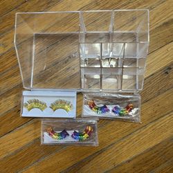 Rainbow & Gold False Eyelashes + Acrylic Organizer Bundle