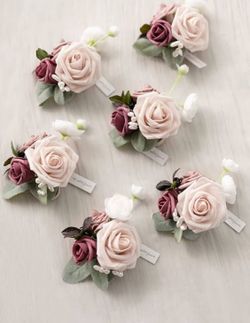 New never used.   Ling's Moment 6pcs Homecoming Wedding Wrist Corsage Artificial Flowers, Girl/Mother Prom Corsages Wristlet Décor, etc. Mauve Dusty R