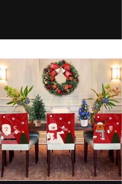 Christmas Back Chair Cover Sets of 3, Santa Claus, Snowman And Elk
