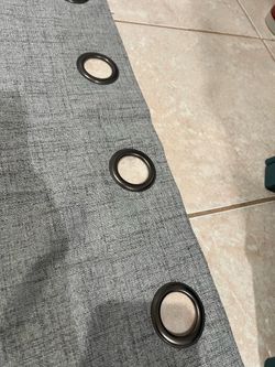 Set of Long blackout curtain panels light blue cool grey 84” long nice retro texture