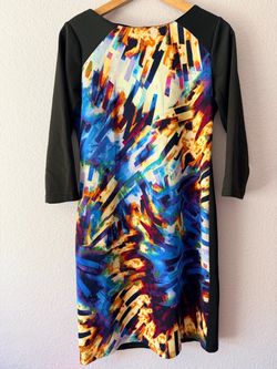 Abstract Print 3/4 Sleeve Shift Dress