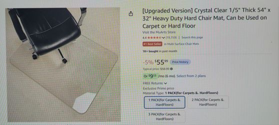 New! Clear 1/5" thick 54x32" heavy Duty chair mat carpet or wood