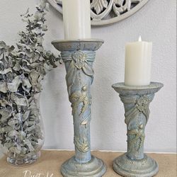 Candle Holders/Gold Accented  set 2/Candlestick Holders/French Country  Inspired/Ornate Pillars/ Party Decor/Candles not included, props
