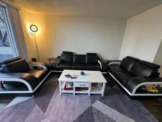 Modern Black & White Leather Living Room Set – Sofa + Loveseat + Chair