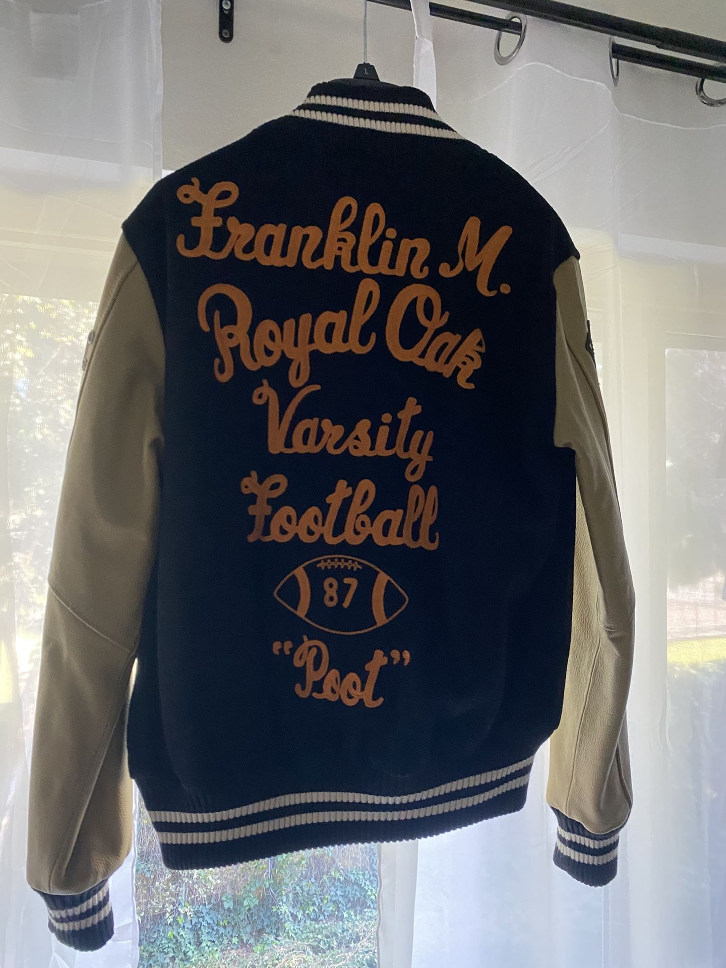 Franklin Marshall Varsity Jacket (size M, Black and Beige)