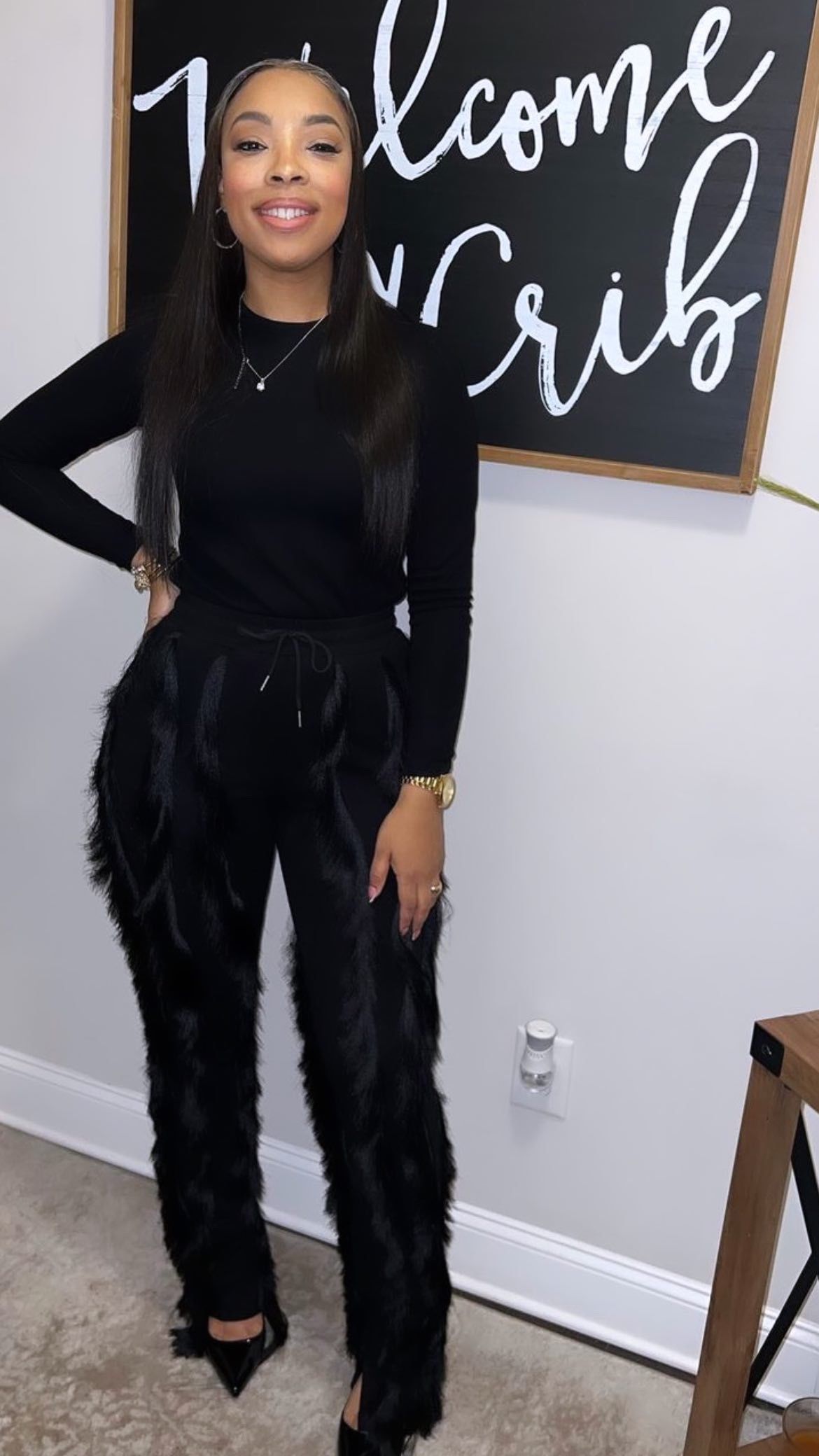 Black Fringe Pant Set