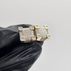 1.8 CT 8.0mm Iced Square Stud Earrings | .925 Italy Sterling Silver | Screw Back