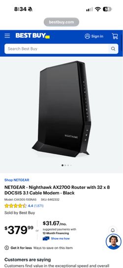 NETGEAR - Nighthawk AX2700 Router with Cable Modem - Black