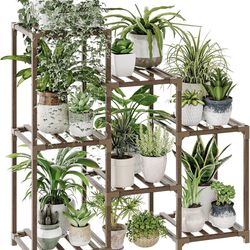 Bamworld Plant Stand Indoor Plant Shelf Outdoor Wood Plant Rack for Multiple Plants 3 Tiers Ladder Plant Holder for Living Room Patio Boho