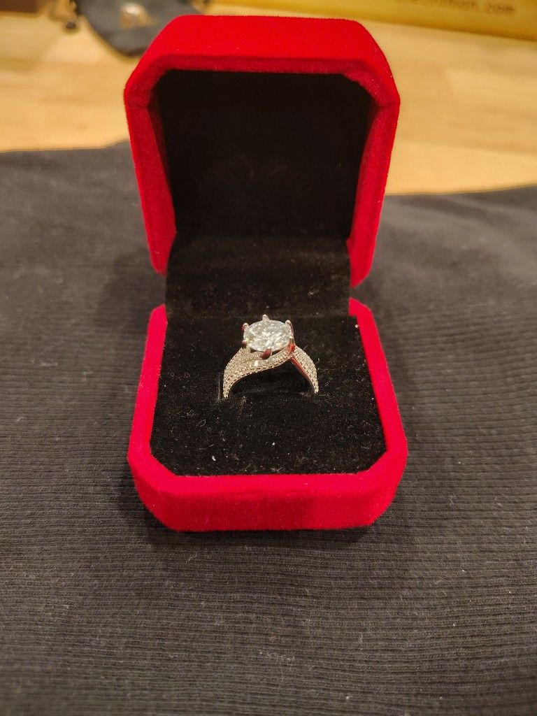Silver Moissanite And Diamond Ring