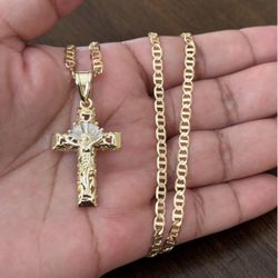 Cross With Baguette Style Stone 20 Inch Mariner Necklace