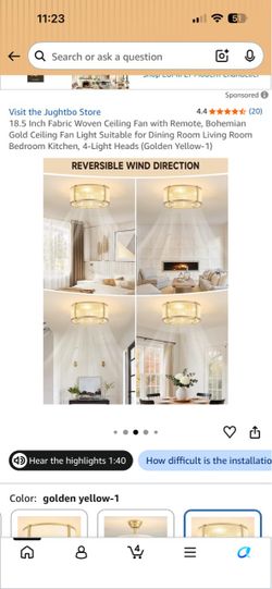 Jughtbo 18.5" Bohemian Gold Ceiling Fan with Remote