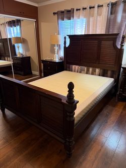 Queen wood bed frame with box spring