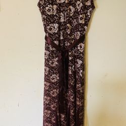 Candalite Burgundy & Gold Floral Lace Overlay Maxi Dress Size PM(stretchable)