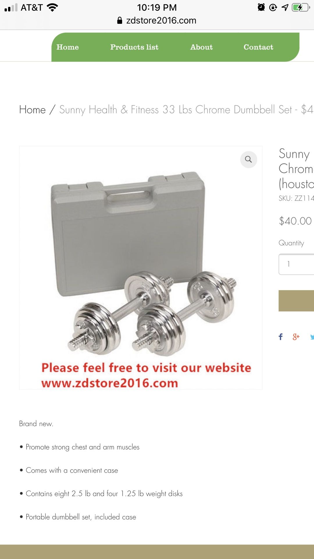 Sunny Health & Fitness 33 Lbs Chrome Dumbbell Set - $40 (houston)