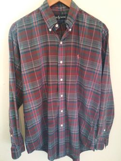 Ralph Lauren Mens Size 15-1/2 Large Plaid Polo Shirt Excellent condition