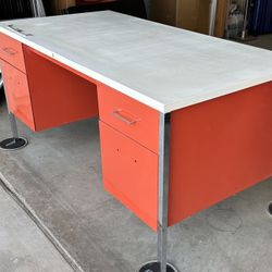 1970s Vintage Retro Orange White Solid Metal And Chrome Desk