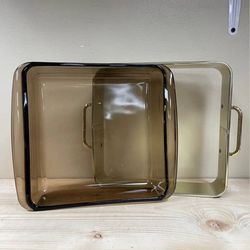 Vintage Pyrex Square Brown Baking Dish with Dish Holder